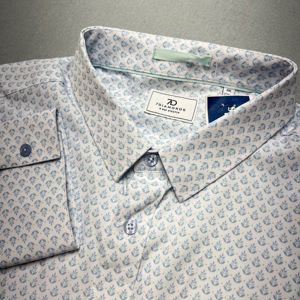 7Diamonds Enrys 4-Way Stretch Shirt Mens 3XL Blue Leaf Print‎ LS SMKL-7871